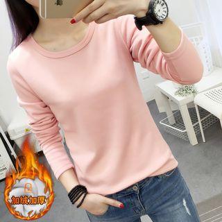 Long-sleeve Fleece-lined Plain T-shirt