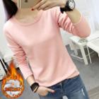 Long-sleeve Fleece-lined Plain T-shirt