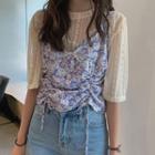 Lace Short-sleeve Top / Floral Drawstring Camisole Top