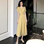 Short-sleeve Twisted Midi A-line Dress