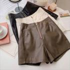 Faux Leather Zipper High-waist Shorts