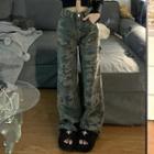 Low Rise Camo Print Wide Leg Pants