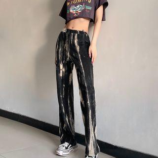 Tie Dye Drawstring Straight Leg Pants
