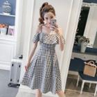 Cold-shoulder Ruffled Plaid A-line Dress