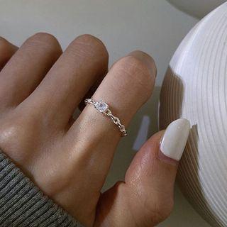 Rhinestone Alloy Open Ring J2324 - Silver - One Size