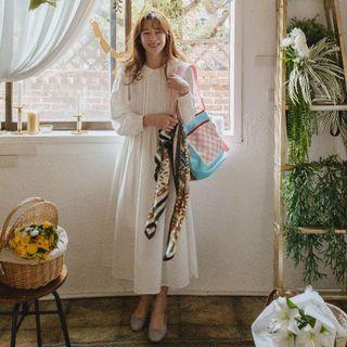 Pintuck-front Flared Long Dress