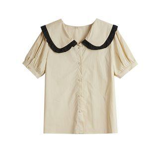 Contrast Trim Collar Short Sleeve Blouse