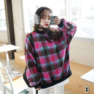 Plaid Faux-shearling Pullover