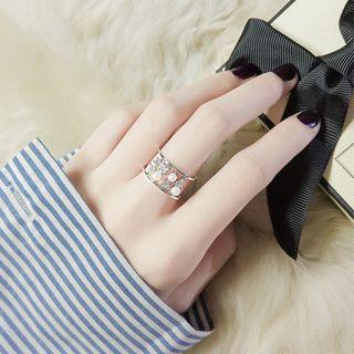 Rhinestone Faux Pearl Layered Open Ring As Shown In Figure - One Size