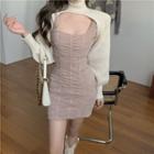 Crinkle Mini Sheath Dress / Turtleneck Sweater Shrug