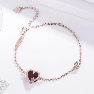 Rhinestone Heart Bracelet Rose Gold - One Size