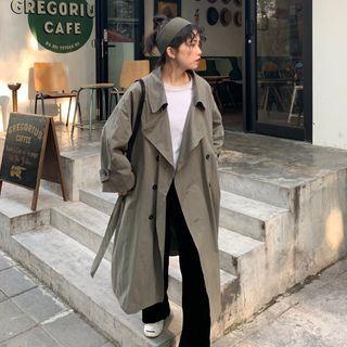 Double Breasted Long Trench Coat Green - One Size