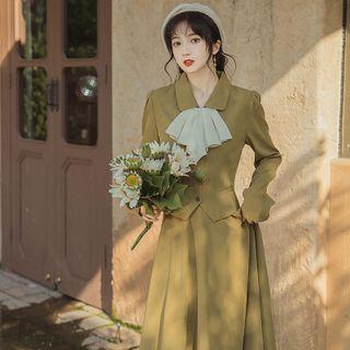 Set: Bow Blazer + Midi A-line Skirt