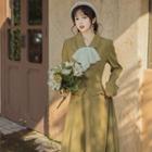Set: Bow Blazer + Midi A-line Skirt