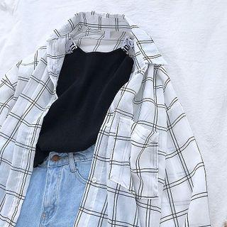 Plaid Single-breasted Midi Blouse