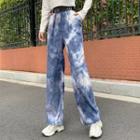 Lettering Waist Tie-dyed Straight-cut Pants