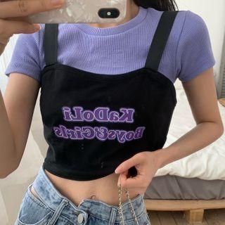 Short-sleeve T-shirt / Spaghetti Strap Lettering Top / A-line Mini Skirt / Set