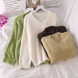 Plain V-neck Sweater - 4 Colors