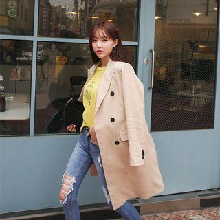 Peaked-lapel Buttoned Linen Blend Coat