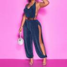 Open Back Slit Halter-neck Sleeveless Jumpsuit