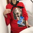 Dog Print 3/4-sleeve Long T-shirt