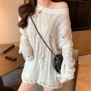 One-shoulder Ripped Sweater