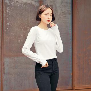 Round-neck Scallop-trim T-shirt