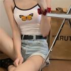 Print Slim-fit Strap Top White - One Size