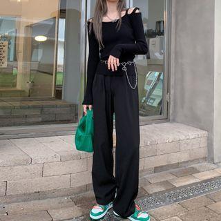 Cold-shoulder Knit Top / Wide-leg Pants
