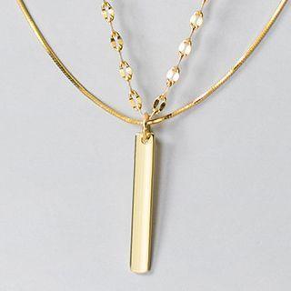 925 Sterling Silver Bar Pendant Layered Necklace