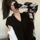 Argyle Panel Cut-out Cardigan Black - One Size
