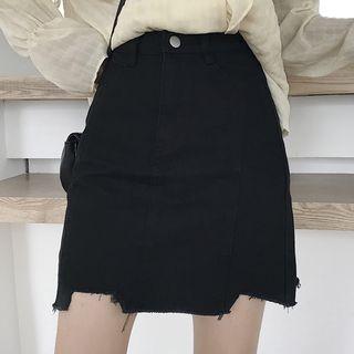 Fray-hem Mini A-line Skirt