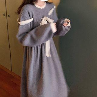 Long-sleeve Tie-strap Midi A-line Dress