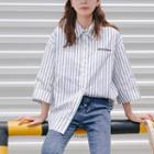 3/4-sleeve Embroidered Pinstriped Shirt