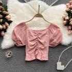 V Collar Ruffle Puff-sleeve Top