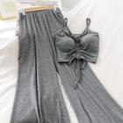 Set Of 2: Drawstring Camisole Crop Top + Wide Leg Pants