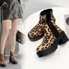 Leopard Print Platform Block Heel Chelsea Boots