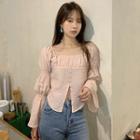 Bell-sleeve Button-up Blouse Pink - One Size