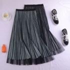 High-waist Layered Midi Accordion Pleat Skirt