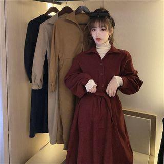 Plain Top / Puff-sleeve A-line Midi Dress