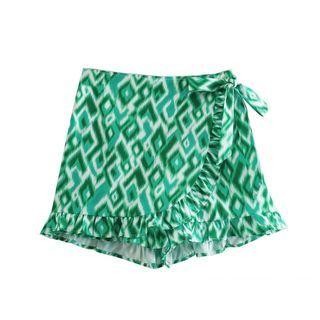 Print Ruffle Trim Mini Skort