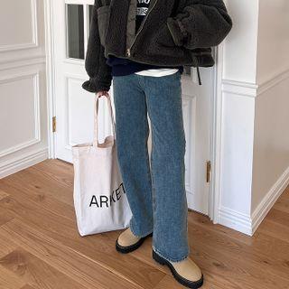 Fleece-lined Wide Jeans