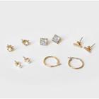 Various Faux-gem Earrings Set Gold - One Size