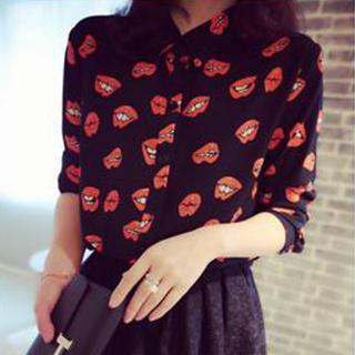 Lip Print Chiffon Blouse