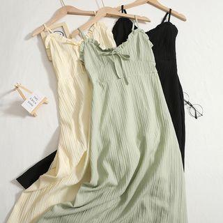 Plain Spaghetti-strap A-line Midi Dress