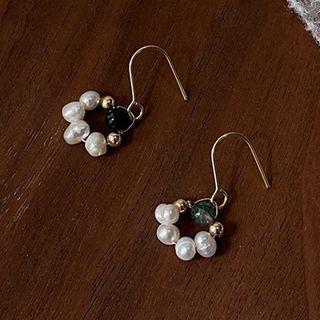 Freshwater Pearl Alloy Dangle Earring 1 Pair - C-162 - Dark Gray & White - One Size