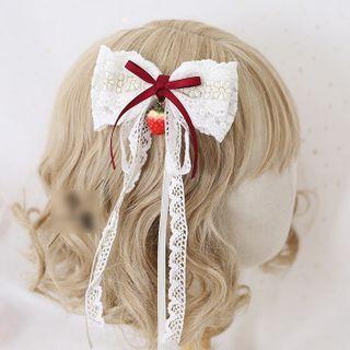 Lace Bow Headband / Hair Clip Hair Clip - Lace - Pendant - Strawberry - One Size