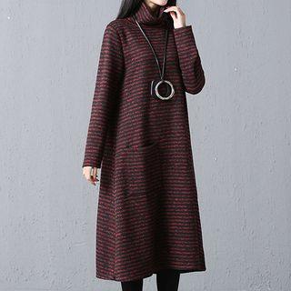 Striped Turtleneck Midi Dress
