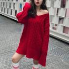 Cable-knit Mini Sweater Dress Red - One Size