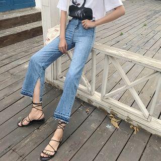 Fringed Straight-cut Cropped Jeans